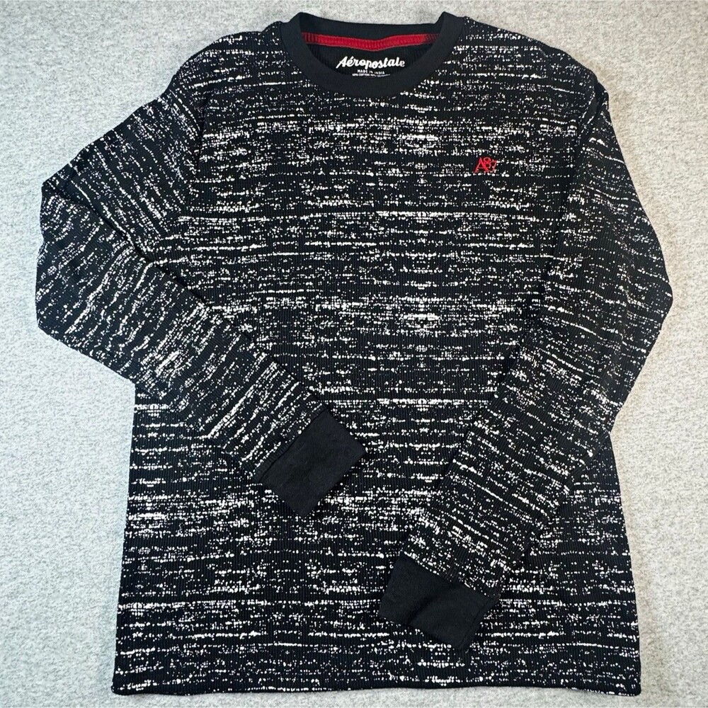 Aeropostale Mens M Black White Abstract Thermal Long Sleeve Grunge Streetwear